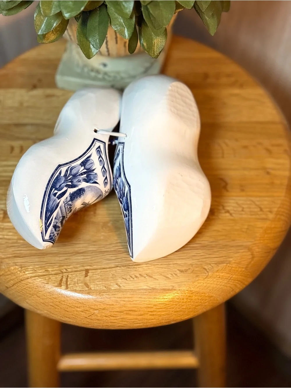 Vintage Holland Dutch Wooden Clogs Blue White Windmill Shoes Netherlands